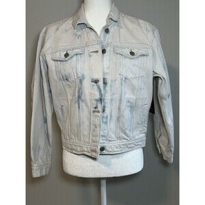 Gap Women’s Distressed Cropped Light Wash Jean Tie Dye Denim Jacket Med Tall NEW